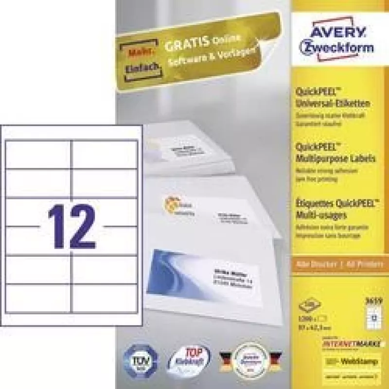 Etykieta samoprzylepna Avery 3659 Prostokątna Stały Biały 1200 szt.