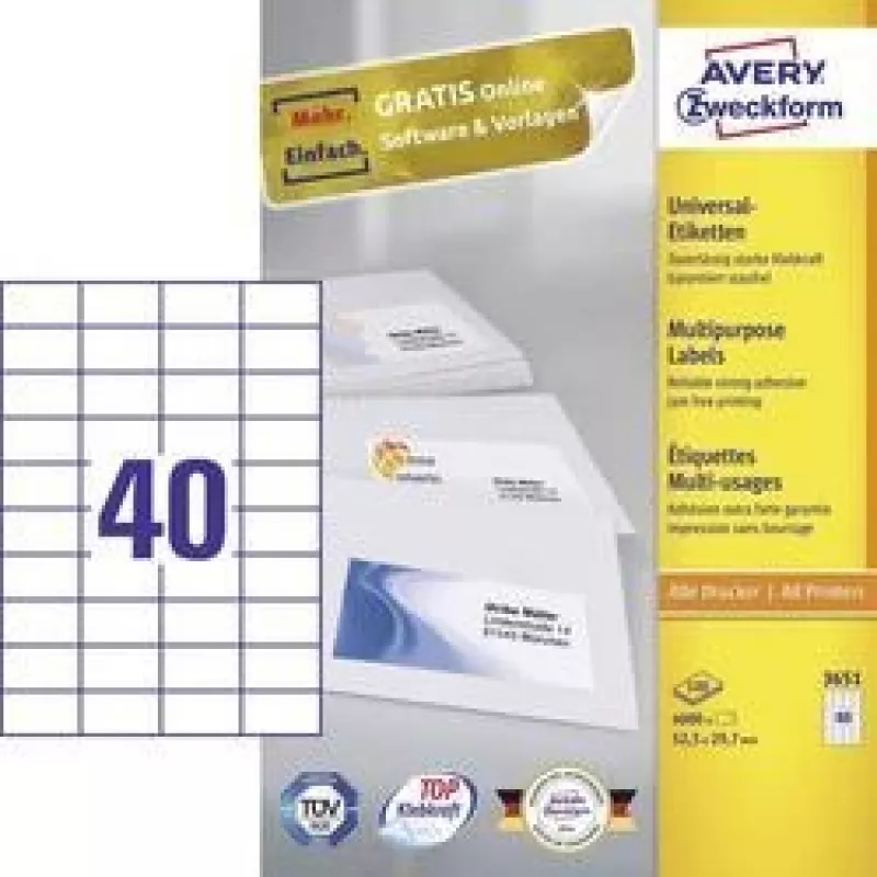Etykiety uniwersalne Avery Zweckform 3651 52,5 x 29,7 mm 100 arkuszy białe