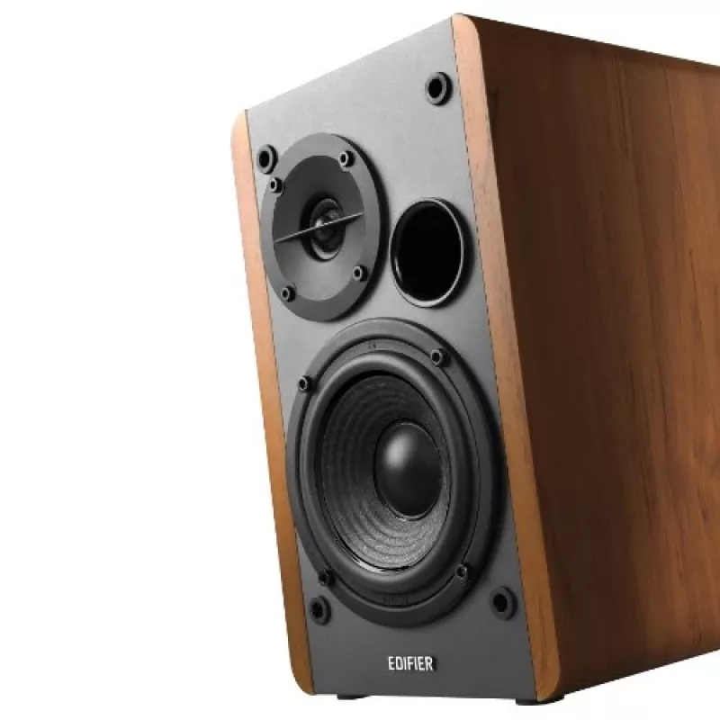 Edifier R1280T Active Bookshelf Speaker System with Remote Control and Dual RCA Inputs - Brown Wood