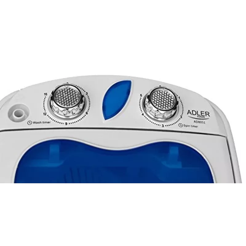 Adler | AD 8051 | Pralka | Klasa efektywności energetycznej | Ładowanie od góry | Pojemność prania 3 kg | Nieokreślona prędkość obrotowa | Głębokość 37 cm | Szerokość 38 cm | Biały/Niebieski