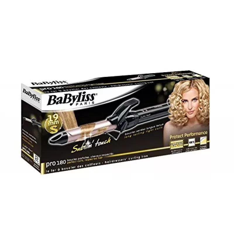 Lokówka BABYLISS Pro 180 19mm — baryłka 19 mm, 150–180°C, 10 poziomów grzania, obrotowy przewód, różowo-czarna