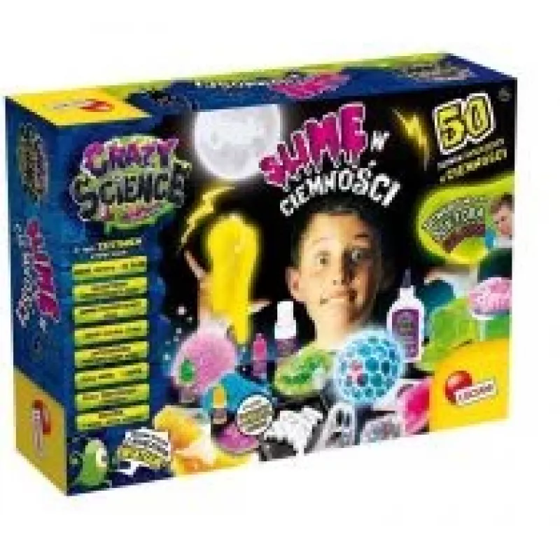 Zestaw naukowy Liscianigiochi Crazy Science Slime w ciemności 304-PL89239 — zestaw do eksperymentów ze świecącym w ciemności slime'em