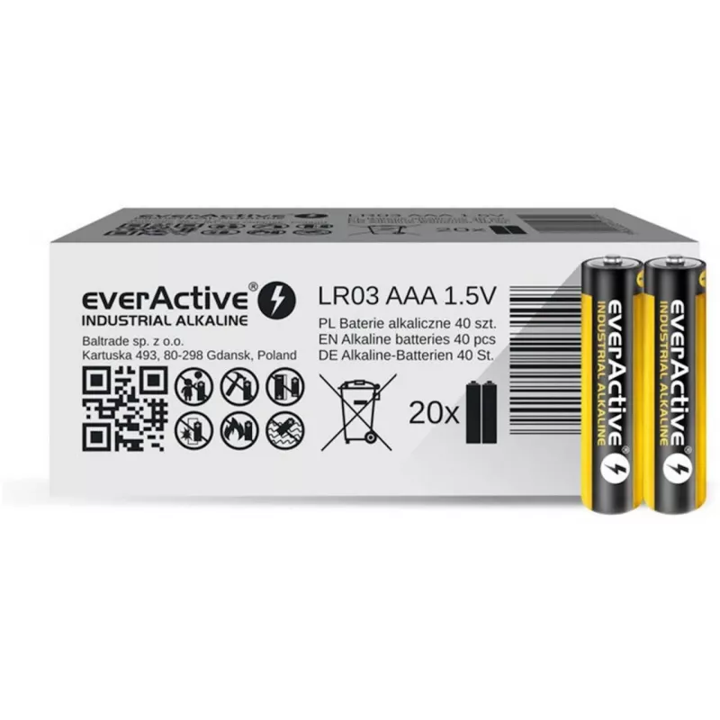 Bateria alkaliczna jednorazowego użytku everActive EVLR03S2IK AAA 1.5V, 40 szt., 5-letnia trwałość