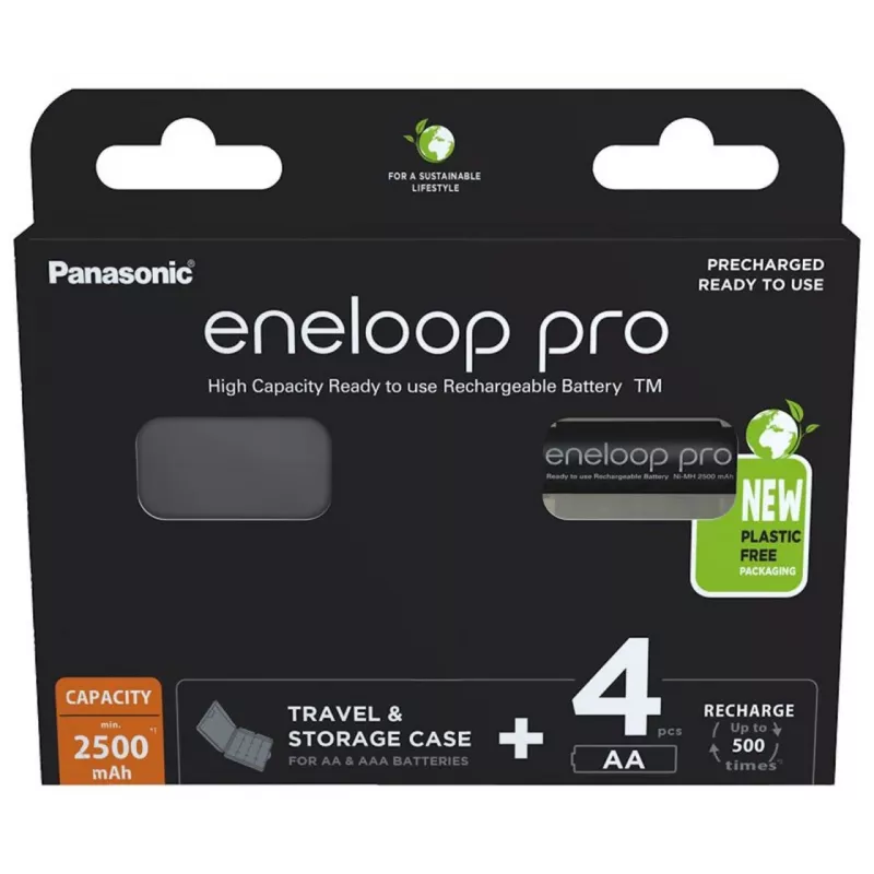 Akumulatory PANASONIC ENELOOP PRO AA 2500 mAh 4 szt. + etui (BK-3HCDE/4CP+CASE)
