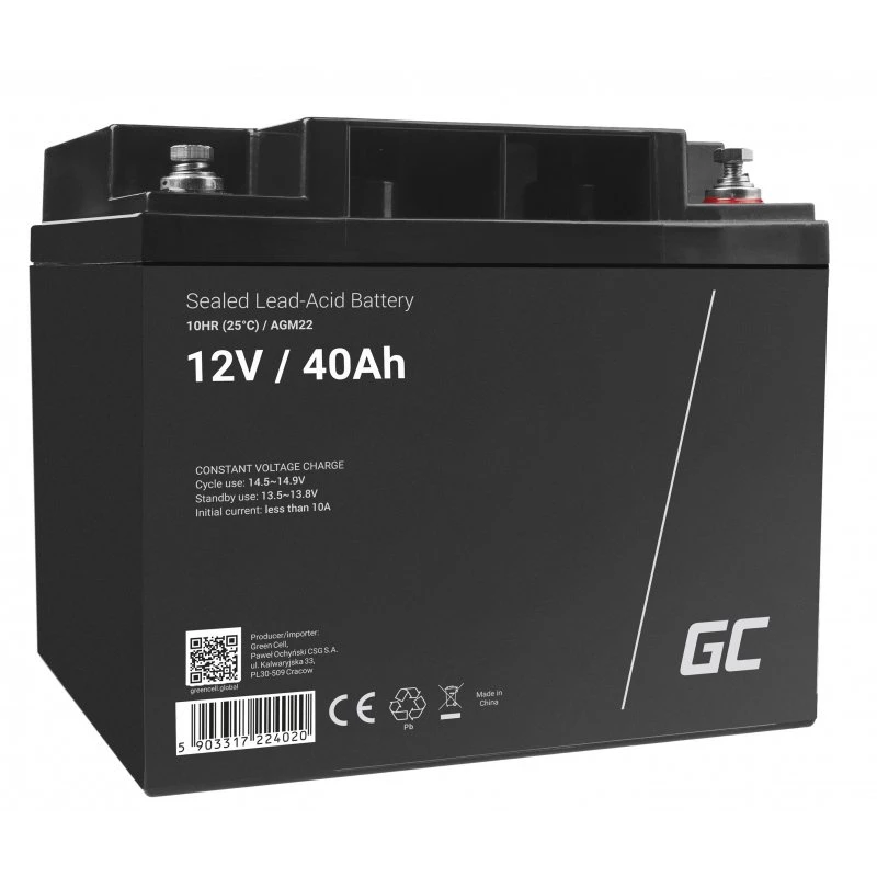 Bateria UPS zielony Cell AGM22 — kwasowo-ołowiowa 12V 40Ah (VRLA), 170×165×197 mm, 12,1 kg