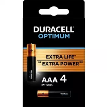 Duracell OPTIMUM alkaliczne baterie AAA, opakowanie 4 szt. — długotrwała moc do małych urządzeń