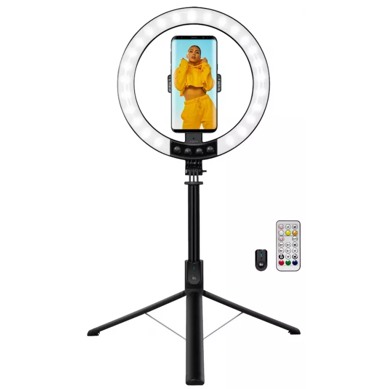 LogiLink lampa pierścieniowa do smartfona z kijkiem do selfie i statywem, średnica 20 cm (AA0156)