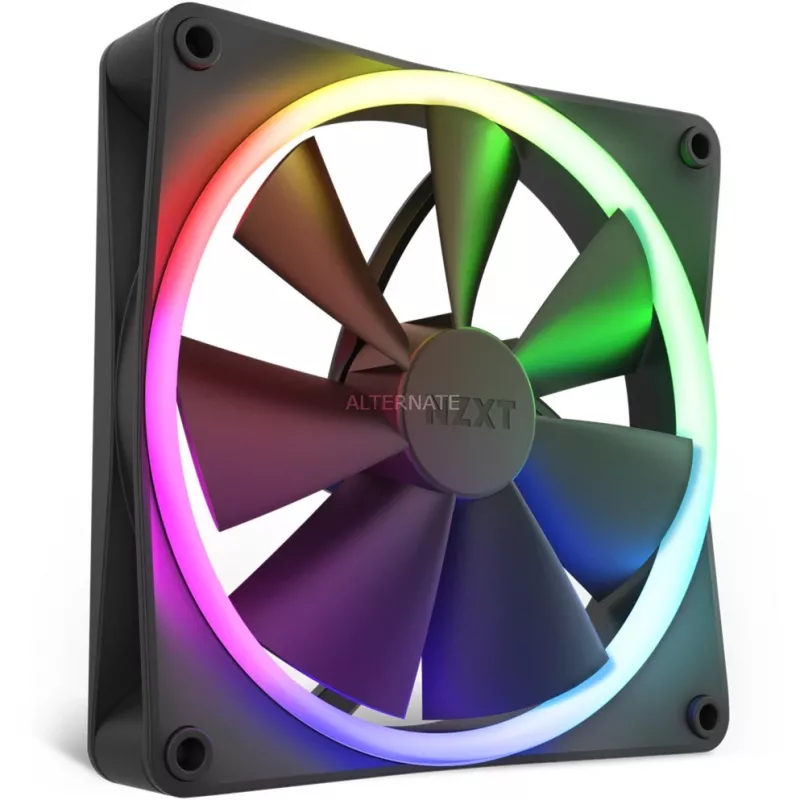 Wentylator obudowy NZXT F140 RGB 14 cm, czarny, 500–1800 RPM, łożysko Fluid Dynamic, 4-pin, 18 diod LED