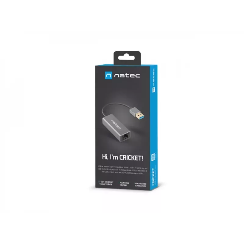 Koncentrator USB NATEC Cricket USB 3.2 Gen 1 Type-A z RJ-45 Ethernet 1000 Mbit/s, obudowa aluminiowa, czarny