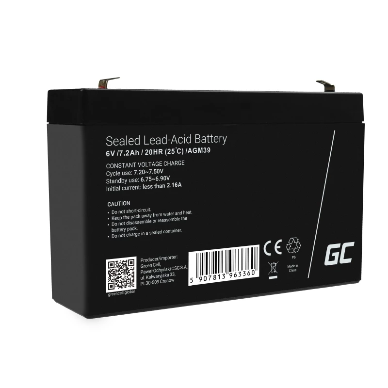 zielony Cell AGM39 przemysłowy akumulator 7200 mAh 6 V