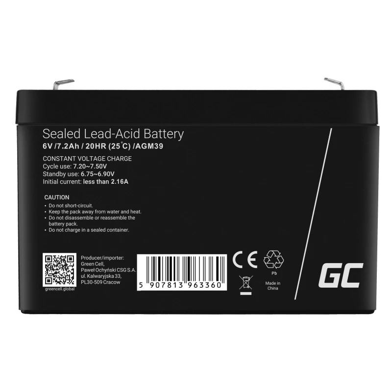 zielony Cell AGM39 przemysłowy akumulator 7200 mAh 6 V