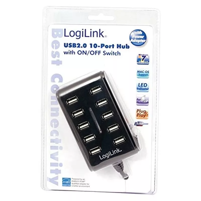 Logilink UA0125 USB Hub 10-Port USB2.0 with power adapter 3.5A, | Logilink