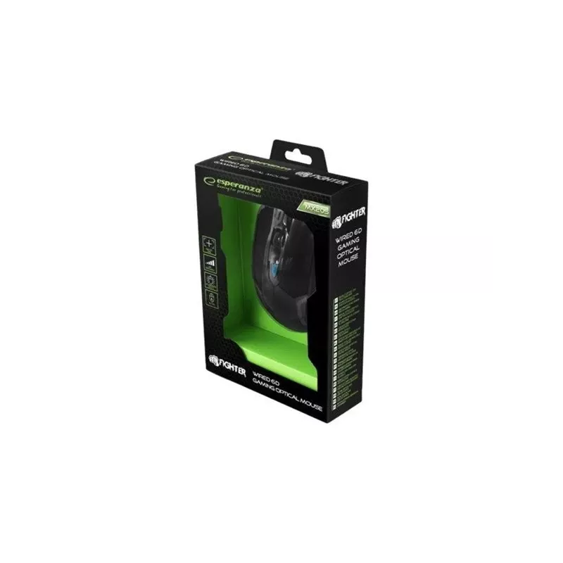 Esperanza MX205 FIGHTER - Mysz - USB - Niebieska - Hiiri - Optyczna - 6 Przycisków - Czarna
