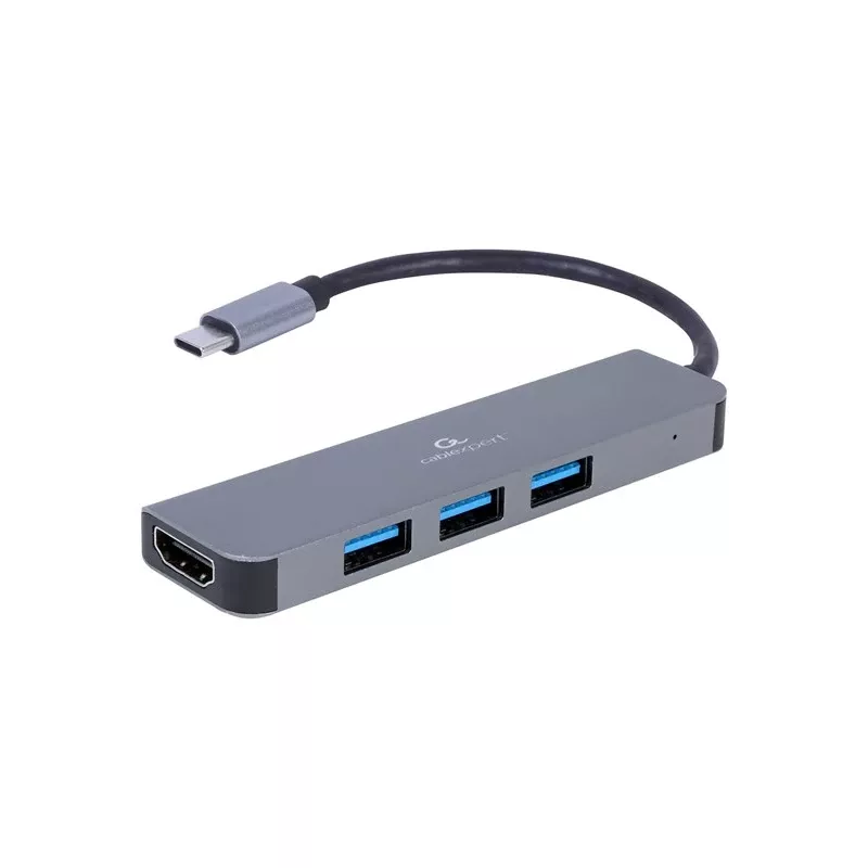 Stacja dokująca USB-C do laptopa GEMBIRD A-CM-COMBO2-01 — USB 3.2 Gen 1 Type-C, 3× USB-A, 1× HDMI, szary
