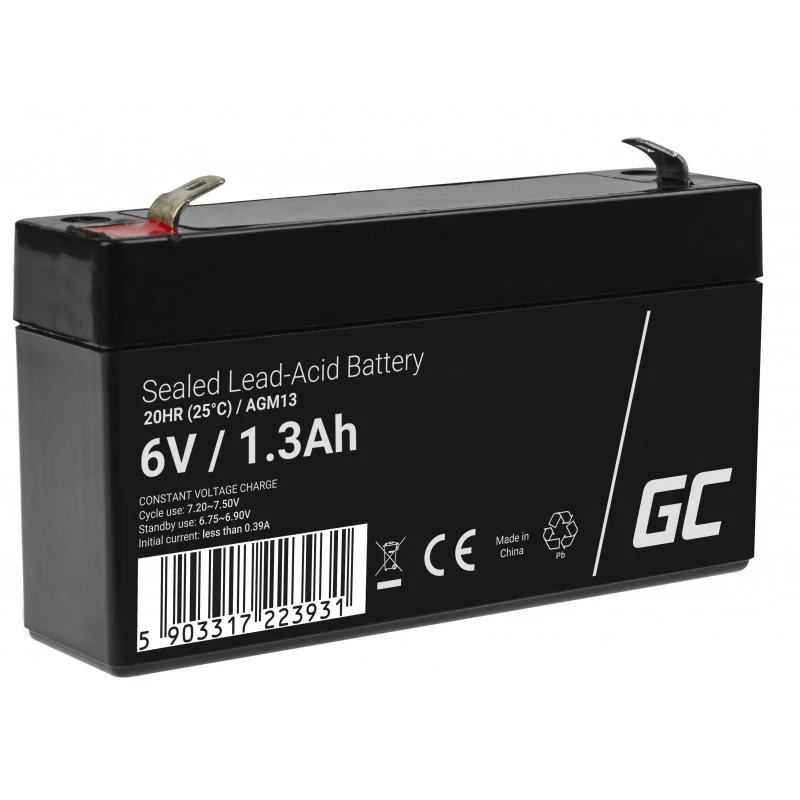 Bateria UPS zielony Cell AGM13, szczelna kwasowo-ołowiowa VRLA 6 V 1,3 Ah, 290 g, czarna