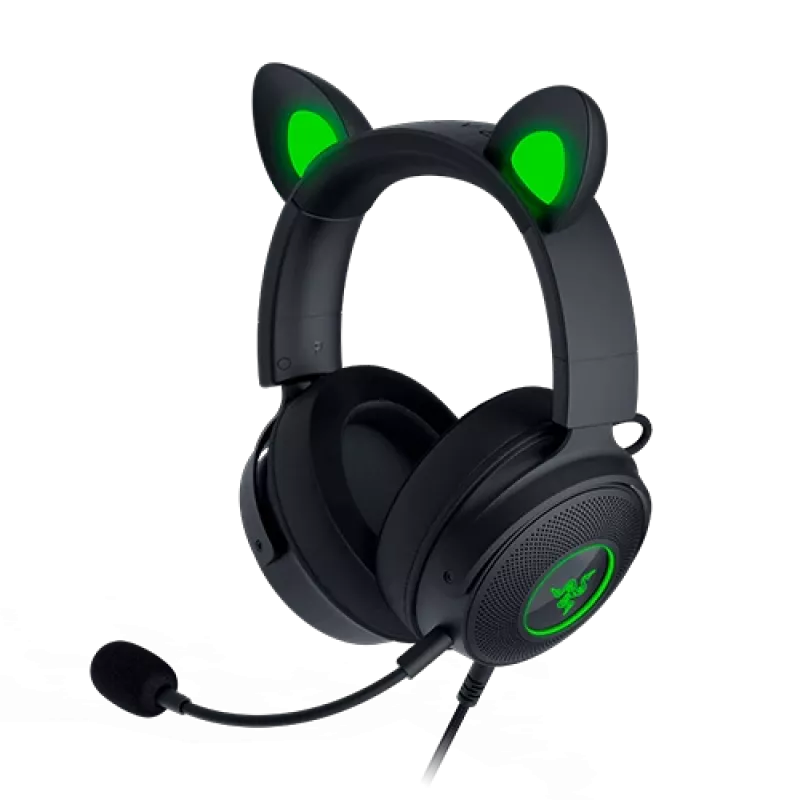 Razer Kraken V2 Pro Kitty Edition – przewodowy, nauszny, czarny zestaw słuchawkowy do gier