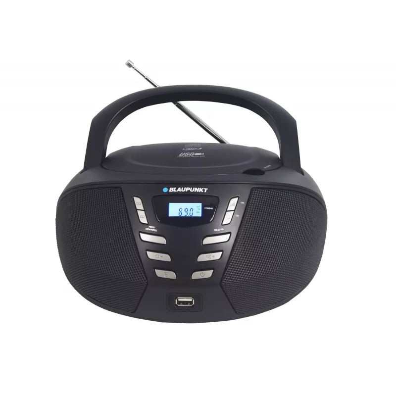 Przenośny odtwarzacz CD Blaupunkt BB7BK — MP3, radio FM, USB, AUX, zasilanie bateryjne, 2 wbudowane głośniki, 240×230×128 mm