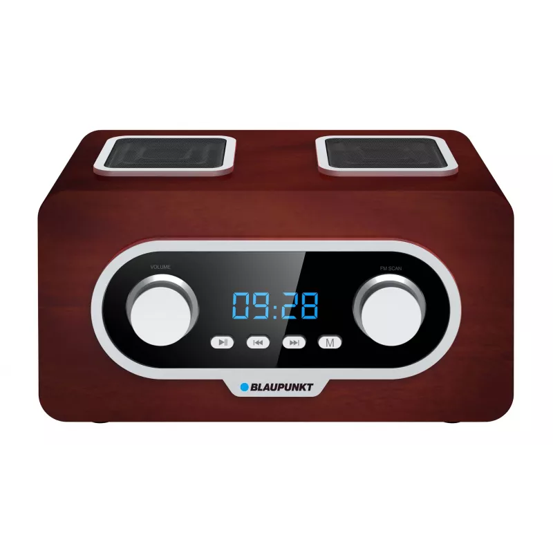 Radioodbiornik przenośny BLAUPUNKT PP5.2BR — przenośne radio FM, 60 stacji programowanych, USB/MP3, AUX, akumulator 1000 mAh, 3 W RMS, brązowy