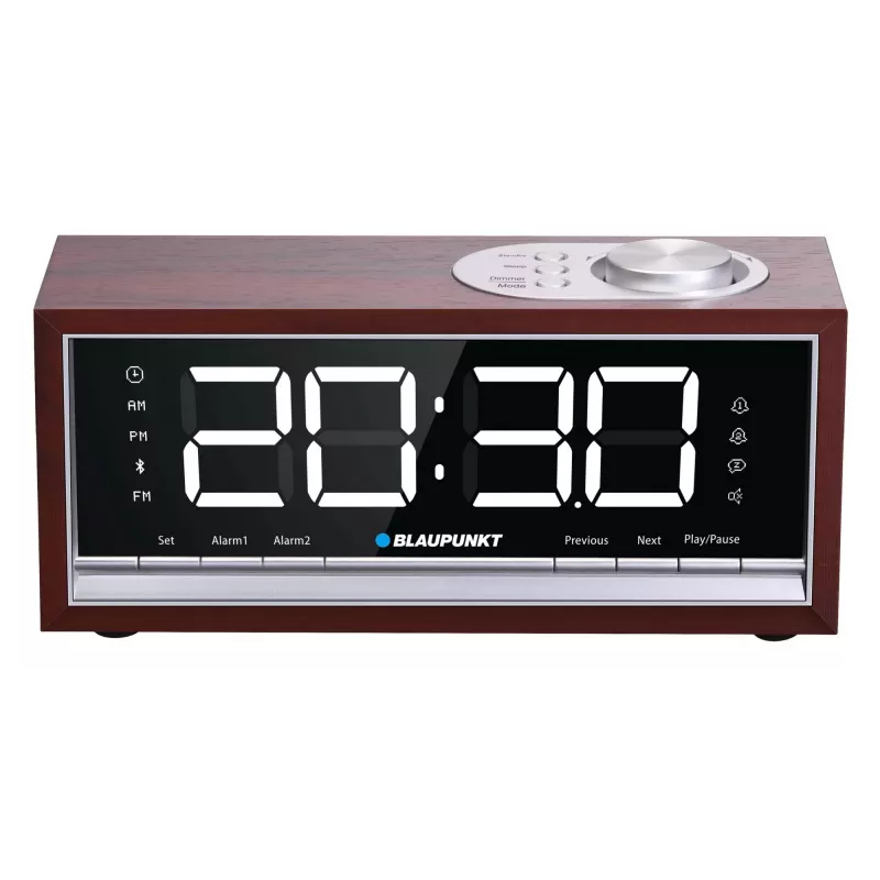 Przenośne radio budzik BLAUPUNKT CR60BT — FM PLL, Bluetooth, wyświetlacz LED, 60 presetów, zasilanie bateryjne/DC, podtrzymanie CR2032