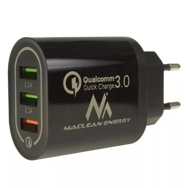 Ładowarka sieciowa USB MACLEAN MCE479B — 3 porty USB, łączna moc 18 W, kompaktowa
