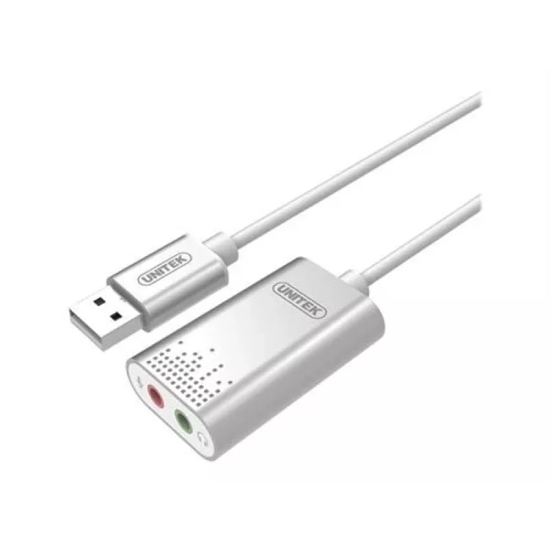 Konwerter audio Unitek Y-247A, srebrny, złącze USB Type-A, kompaktowy 12×28×46 mm