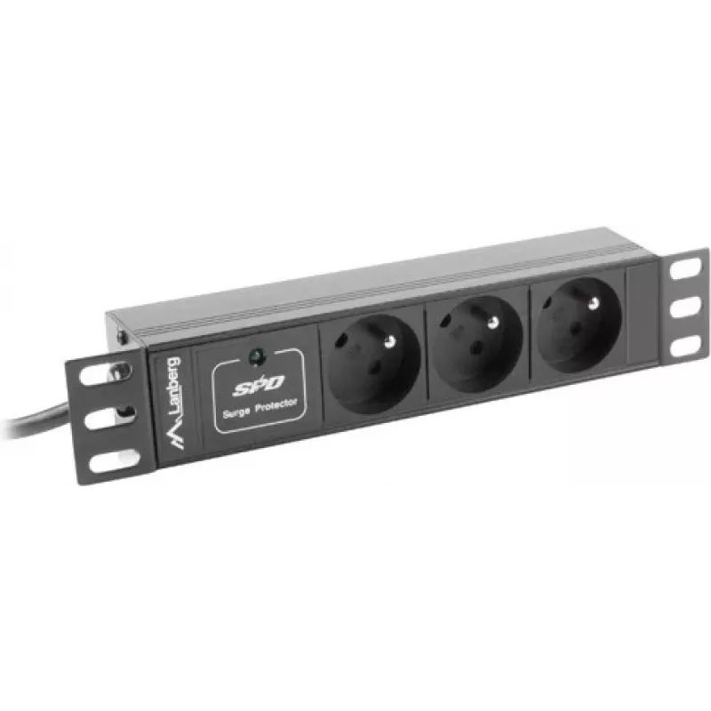 Jednostka dystrybucji zasilania LANBERG PDU-03E-0200-BK — 1U, 3x gniazda typu E, 220–250 V, 16 A, kabel 2 m, czarna
