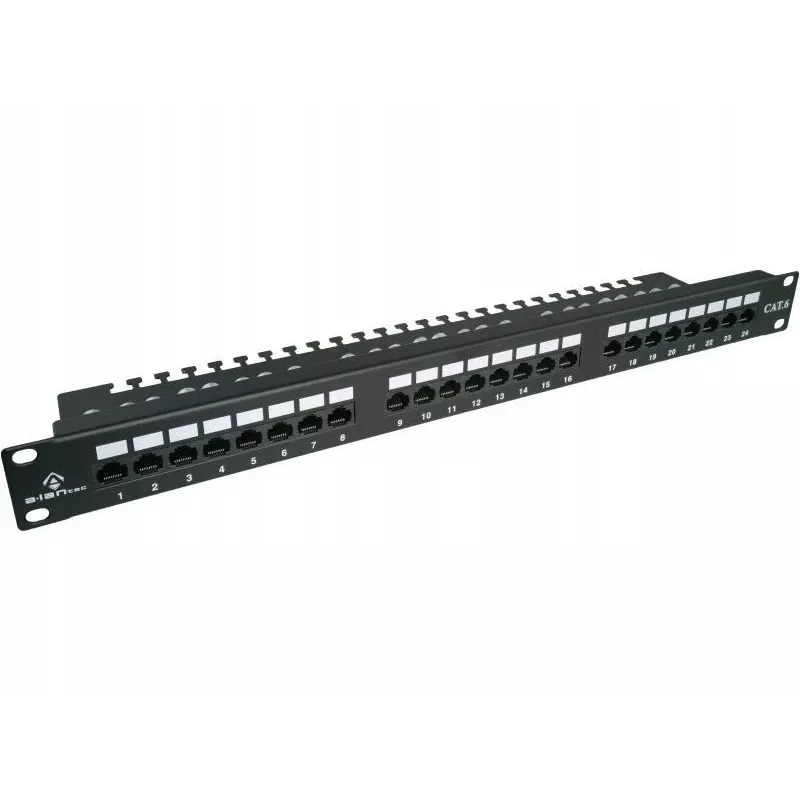 Patch panel Alantec PK001 24-port UTP Cat.6 1U 19 cali – 24x RJ45, U/UTP (UTP), czarny