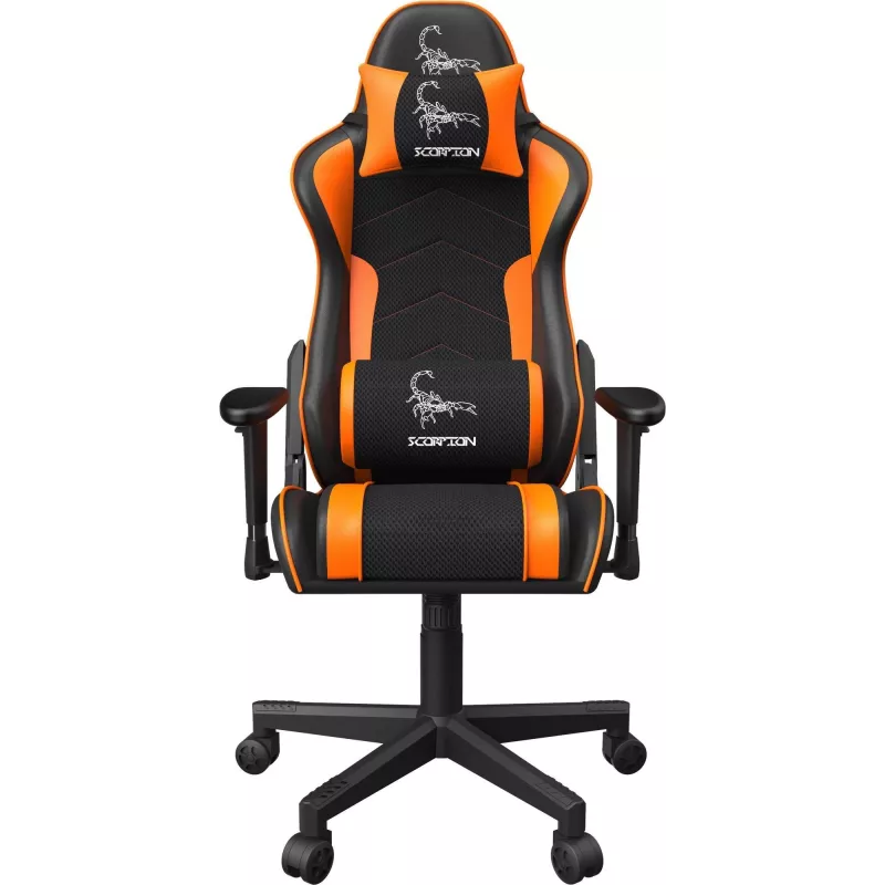 Fotel gamingowy GEMBIRD GC-SCORPION-04X czarno-pomarańczowy ergonomiczny, regulowane siedzisko, wysokie oparcie