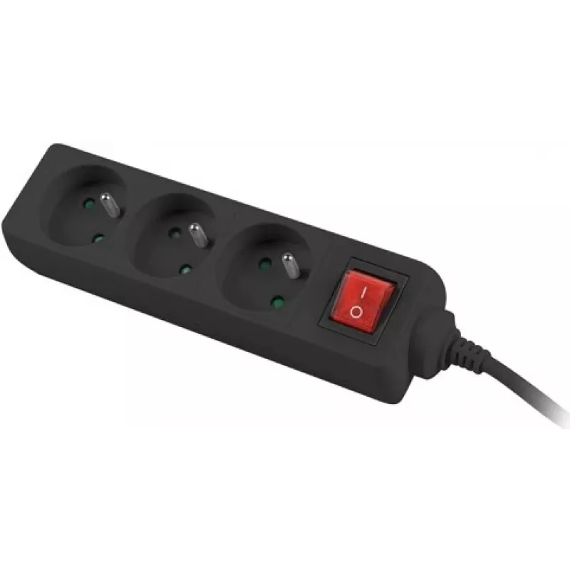 Listwa zasilająca 3m, czarna, 3 gniazda, z wyłącznikiem, kabel z litej miedzi
