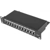 Patch panel LANBERG PPF6-9012-B — 12-portowe RJ45, metalowy, czarny, 1U (215×44,5×130 mm)