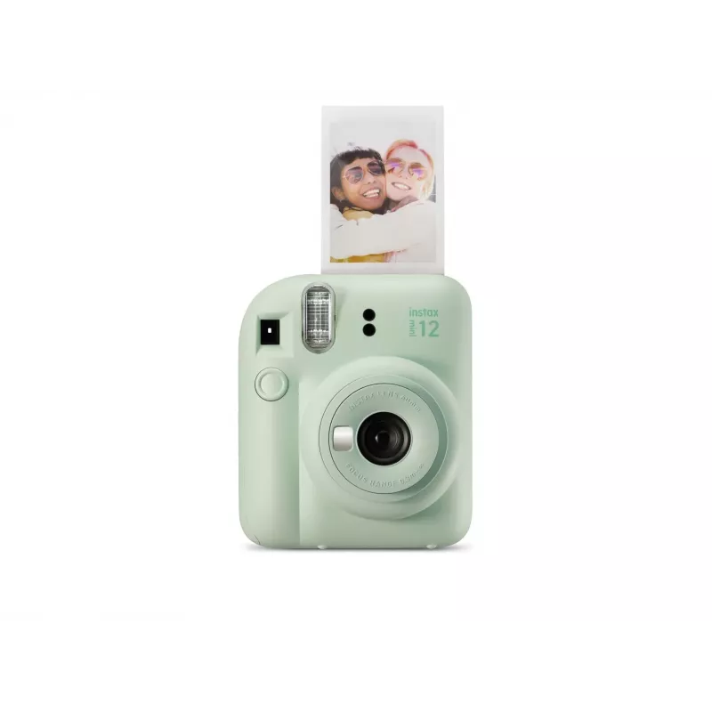 Aparat natychmiastowy Fujifilm Instax Mini 12 Zielony — zdjęcie 86x54 mm, film 62x46 mm, ogniskowa 60 mm