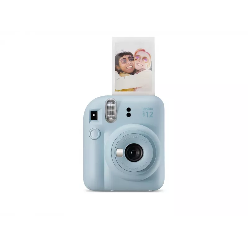 Aparat natychmiastowy Fujifilm Instax Mini 12 niebieski — wydruki 86 x 54 mm, ogniskowa 60 mm, migawka elektroniczna