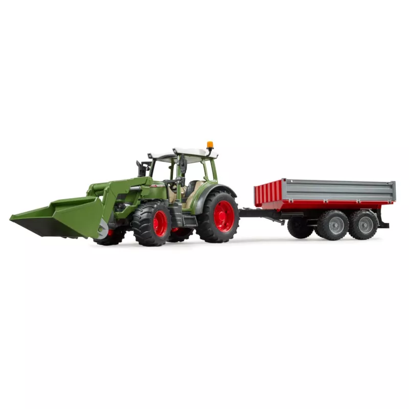 Ciągnik-zabawka BRUDER Fendt Vario 211 z ładowaczem czołowym i przyczepą boczną