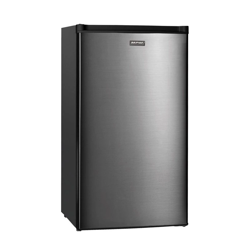 Wolnostojąca lodówka MPM 112-CJ-16/AA — 82 L pojemności całkowitej, 69 L chłodziarki, 11 L zamrażarki, szara, 480×500×840 mm, odwracane drzwi, klasa E