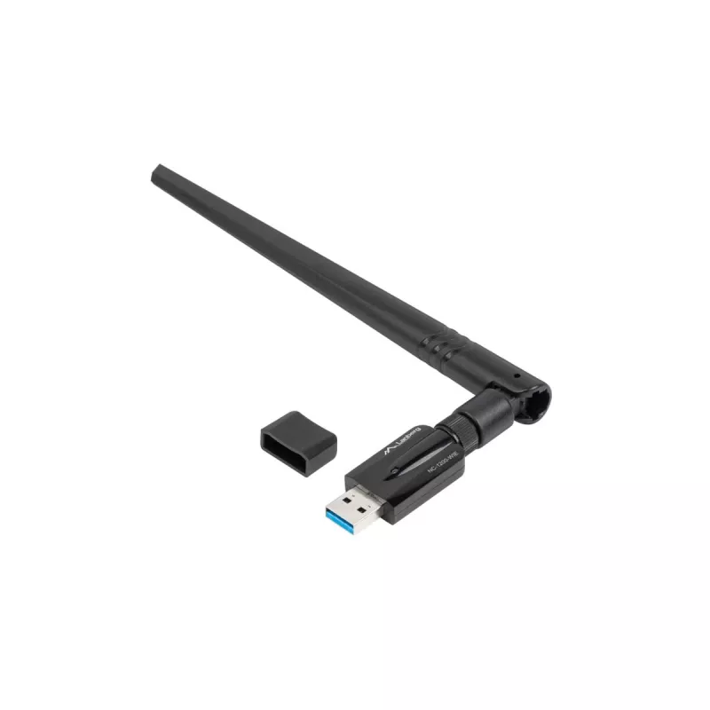 Karta WLAN wewnętrzna LANBERG NC-1200-WIE — Dwuzakresowy adapter USB WLAN, RTL8812BU, do 1200 Mbit/s, zewnętrzne anteny 2x2 (5 dBi), czarny