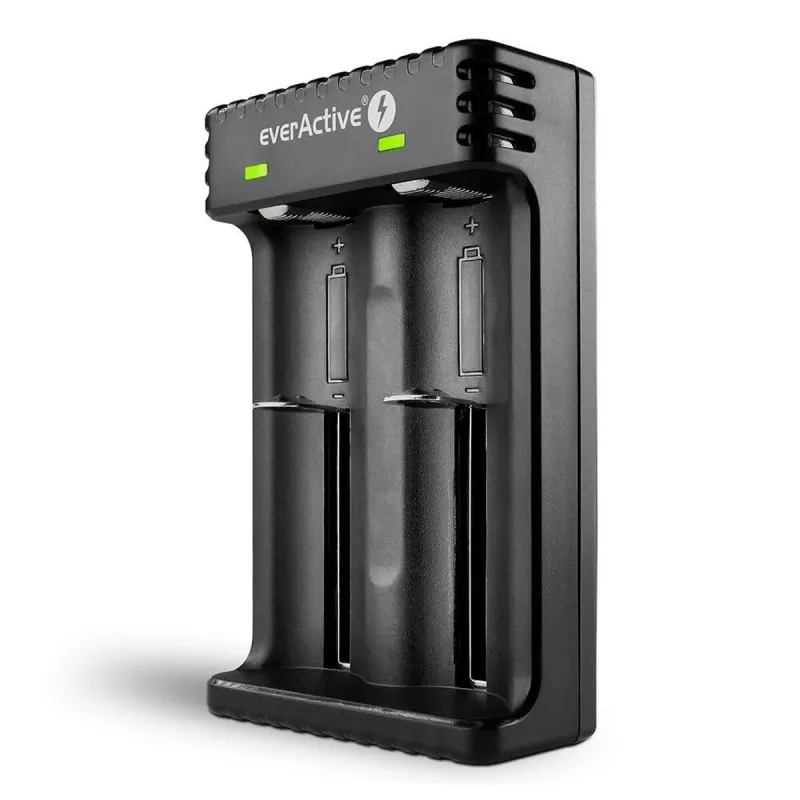 Ładowarka do akumulatorów everActive LC200 domowa USB, 2-kanałowa, Li-Ion, obsługuje A/AA/AAA/AAAA/C/D, wejście 5 V, wyjście 4,2 V, czarna