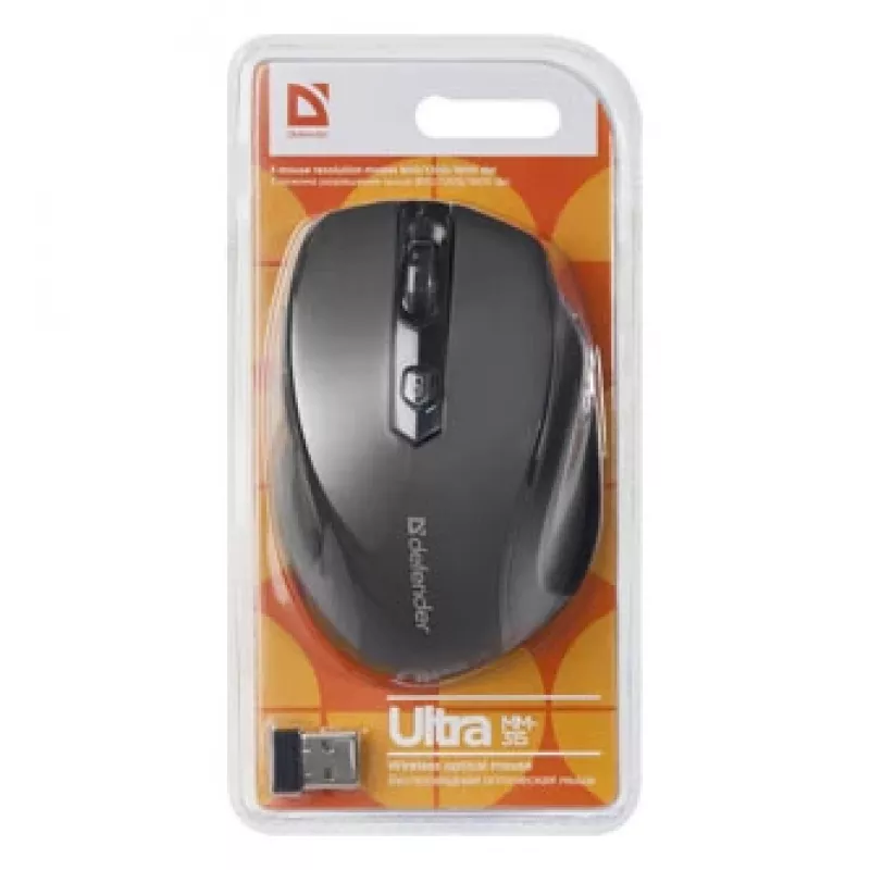 Bezprzewodowa optyczna mysz praworęczna DEFENDER ULTRA MM-315 — 1600 DPI, 6 przycisków, odbiornik USB, czarna