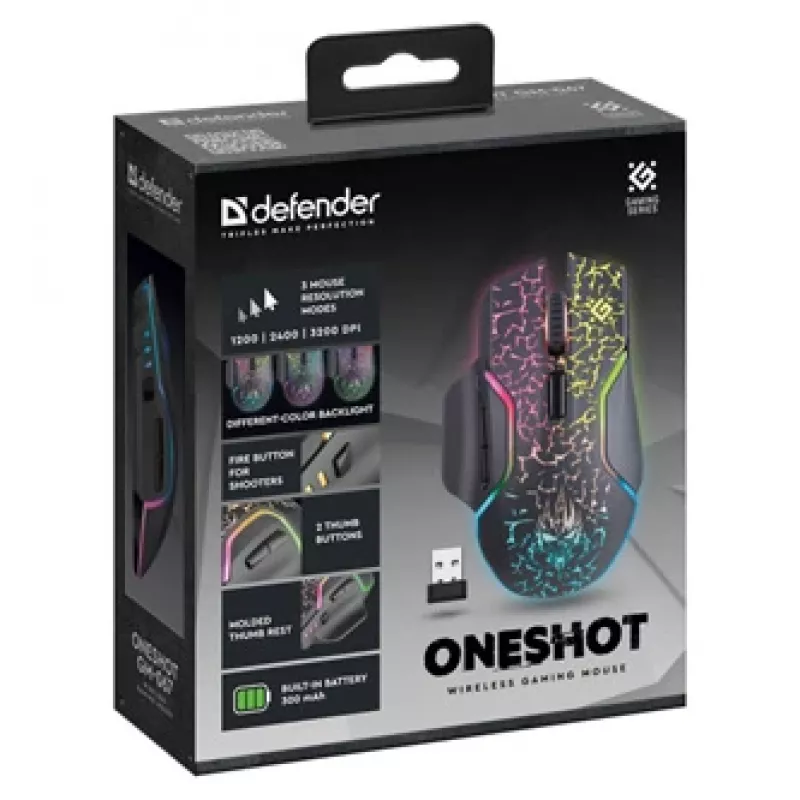Defender Oneshot GM-067 Mysz Gamingowa dla Praworęcznych RF Bezprzewodowa + USB Typ