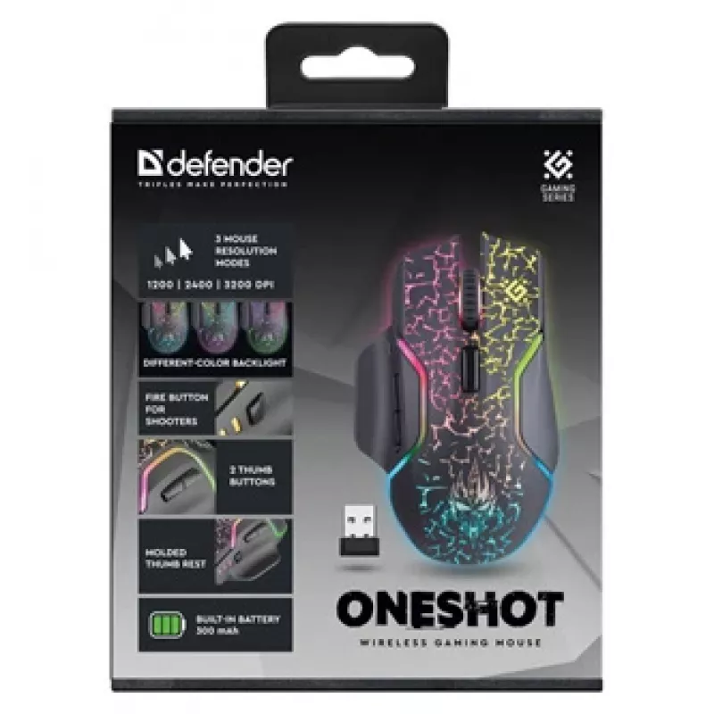 Defender Oneshot GM-067 Mysz Gamingowa dla Praworęcznych RF Bezprzewodowa + USB Typ