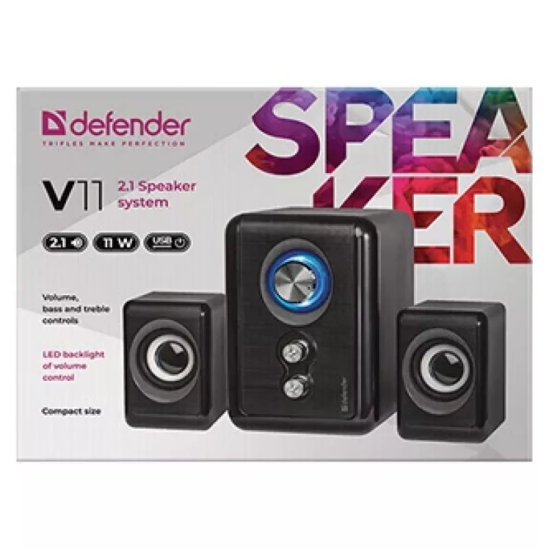 Głośnik DEFENDER V11 11 W przewodowy 2.1 satelitarny głośnik biurkowy, USB 5 V, czarny