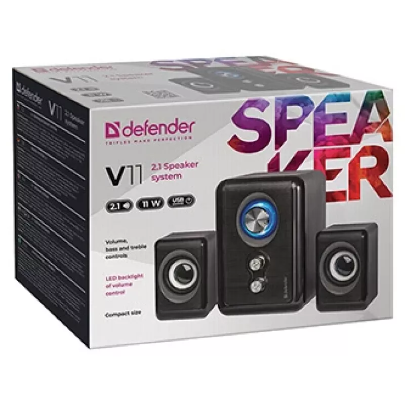 Głośnik DEFENDER V11 11 W przewodowy 2.1 satelitarny głośnik biurkowy, USB 5 V, czarny