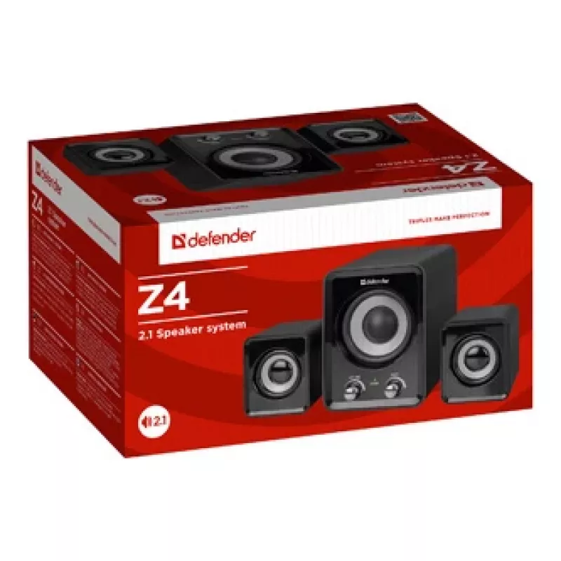 Przewodowe głośniki DEFENDER Z4 2.1, 11 W RMS, czarne, zasilanie USB 5V, wyjście słuchawkowe 3,5 mm