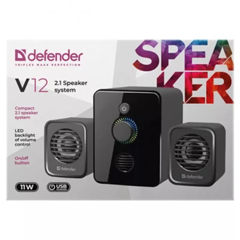 Głośniki komputerowe 2.1 DEFENDER V12 11 W RMS USB, 3,5 mm, woofer, czarny, 223×115×130 mm