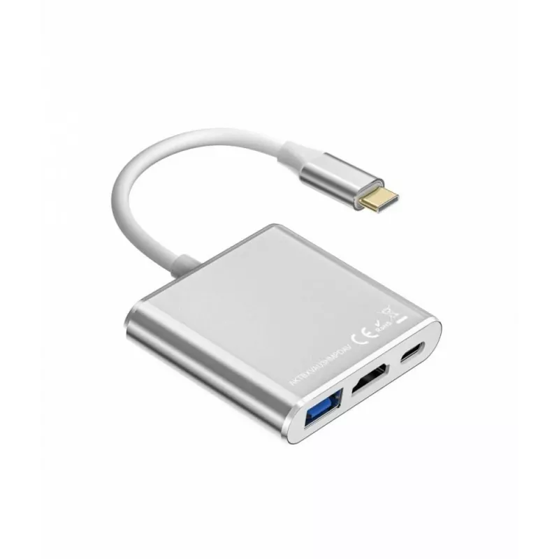 Koncentrator przejściówek USB C TB AKTBXVAU3HMPDAV — 3 w 1: HDMI + USB-A + USB-C PD, Srebrny