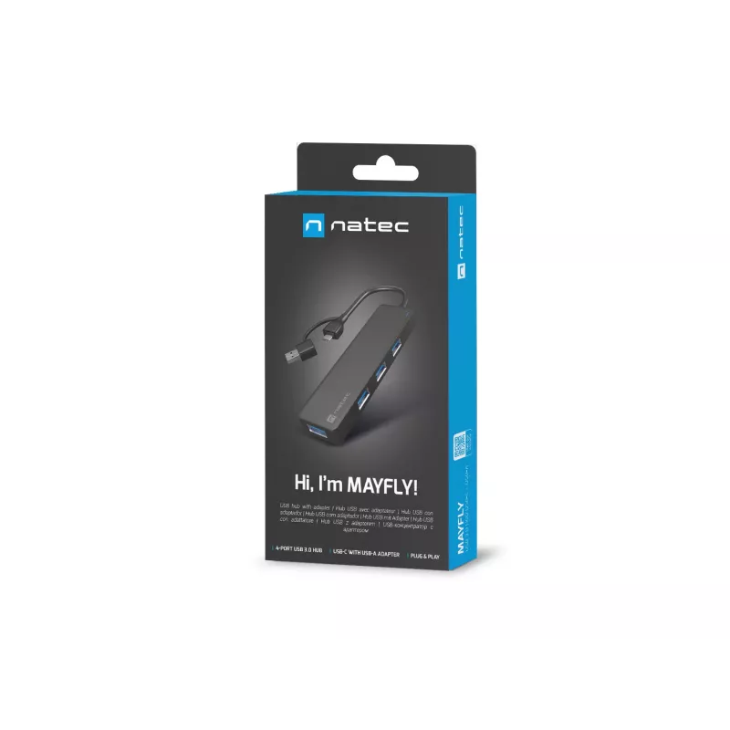 Koncentrator USB NATEC Mayfly USB 3.2 Gen 1 Typ-A Typ-C 5000 Mbit/s Czarny