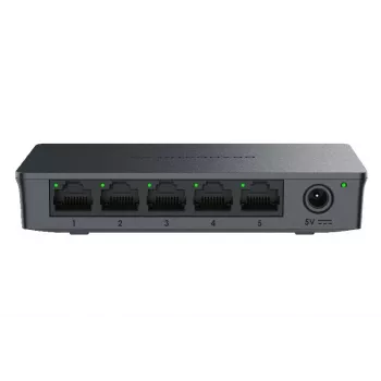 Przełącznik niezarządzalny Grandstream GWN7700 warstwy 2, 5 portów Gigabit, przepustowość 10 Gbps, QoS 802.1p, czarny, montaż na biurku/ścianie, 5 VDC