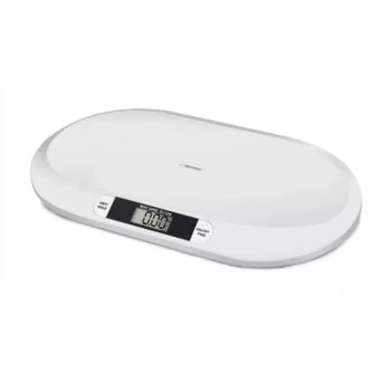Elektroniczna waga niemowlęca ESPERANZA EBS019 — zakres ważenia 0,03–20 kg, podziałka 0,01 kg, duży wyświetlacz LCD 60×25 mm, biała
