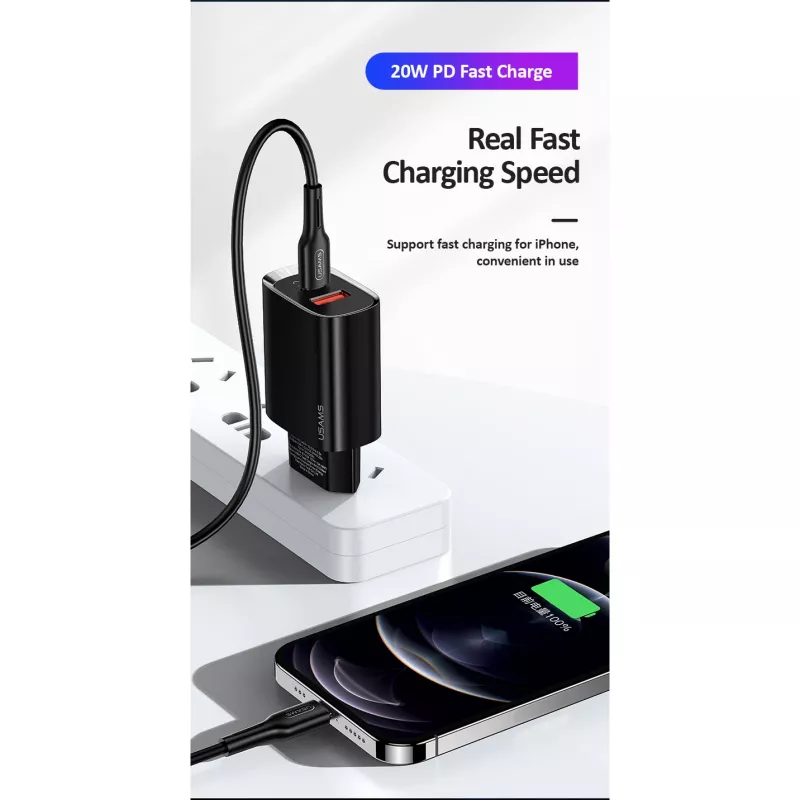 Ładowarka usams T35 20W PD3 USB-C na USB szybka ładowarka sieciowa