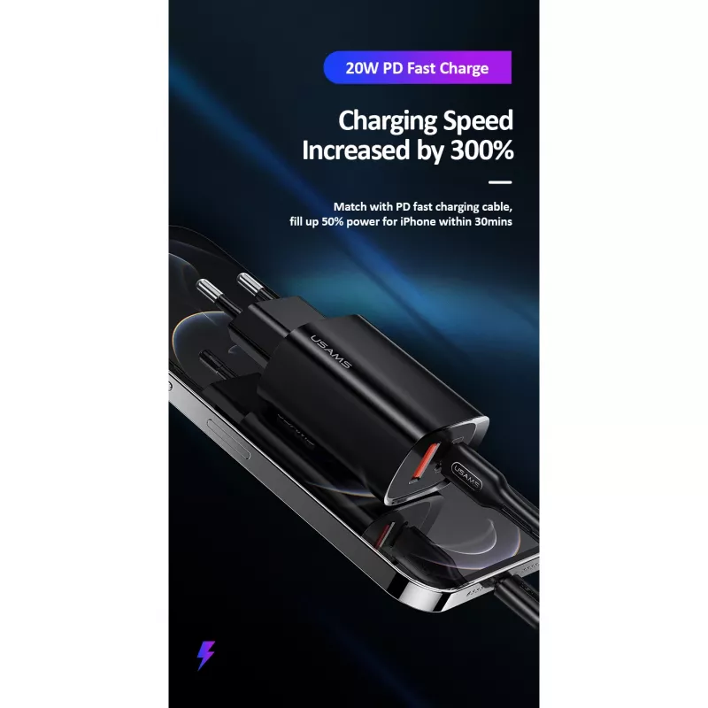 Ładowarka usams T35 20W PD3 USB-C na USB szybka ładowarka sieciowa