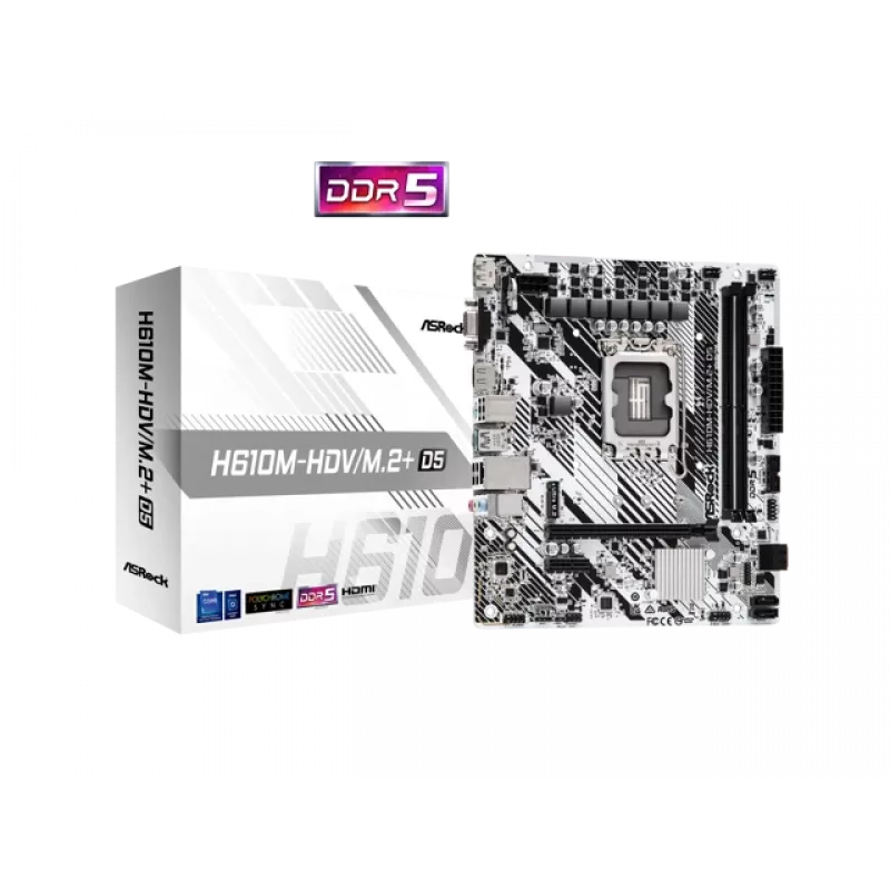 Płyta główna ASRock H610M-HDV/M.2+ D5 — Intel H610, LGA 1700, microATX, 2× DDR5 DIMM, M.2, HDMI 2.1, DP 1.4
